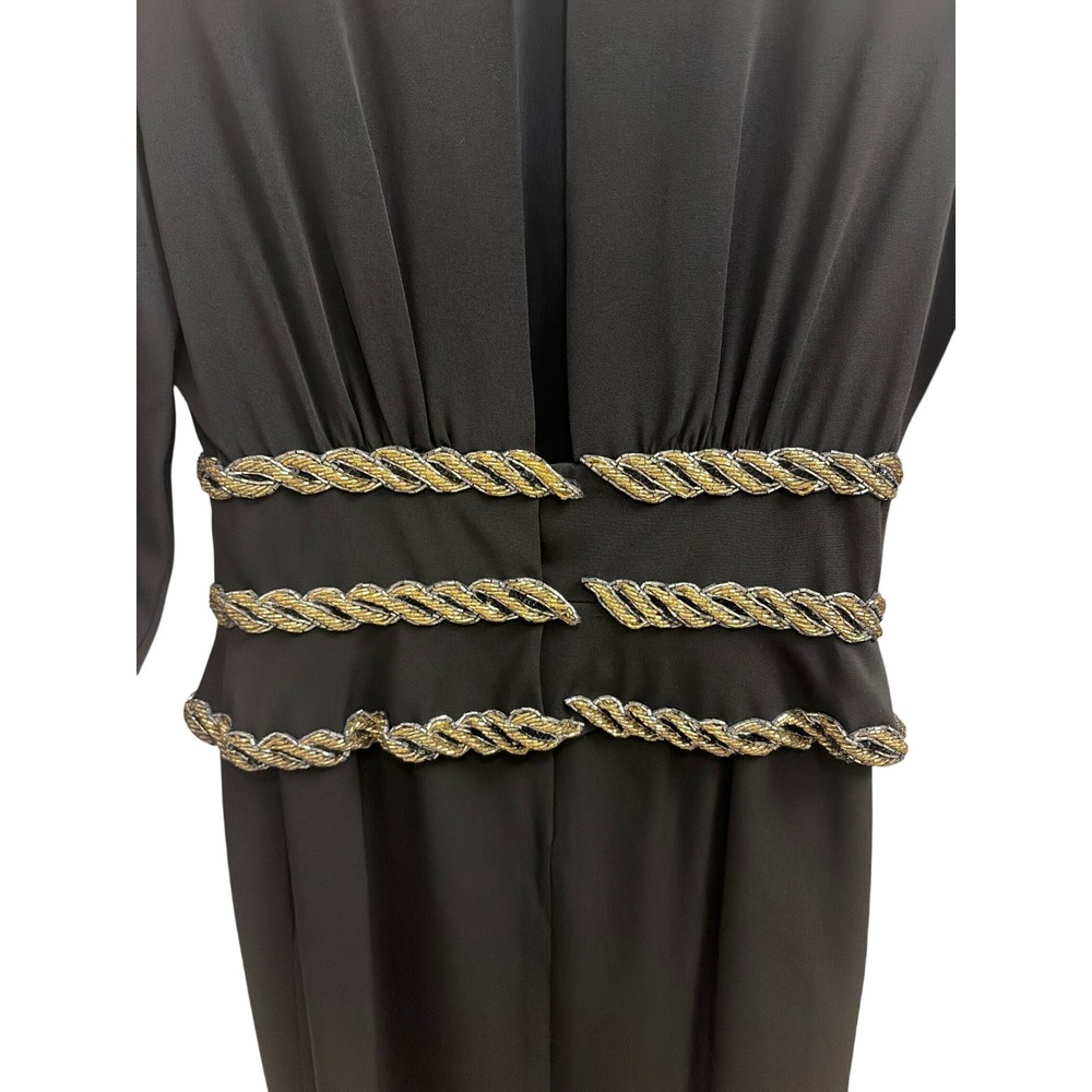 Albert Nipon Dress Vintage 80s Cocktail Womens 6 Black Gold Metallic Trim Sheath - Picture 4 of 8